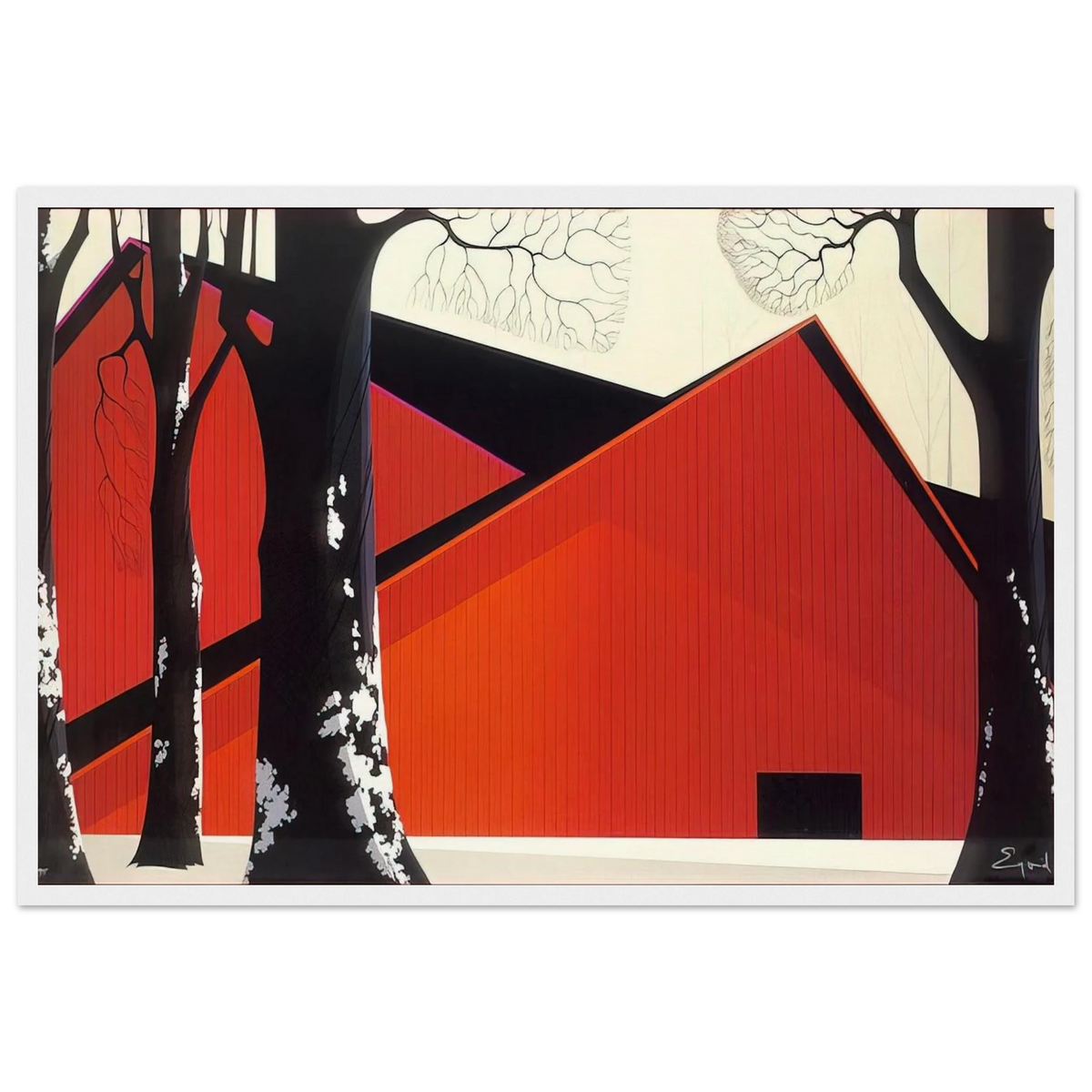 The Great Red Barn Framed Poster | Eyvind Earle Framed Prints Wall Art | Eyvind Earle Prints
