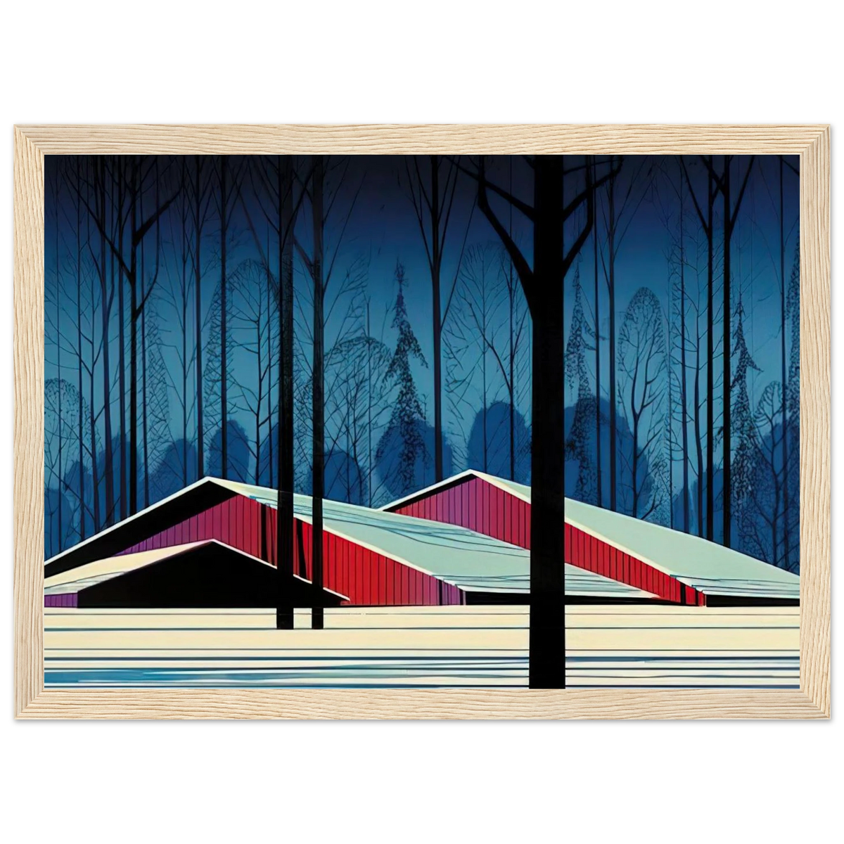 Winter Barns Framed Poster | Eyvind Earle Framed Prints Wall Art | Eyvind Earle Prints
