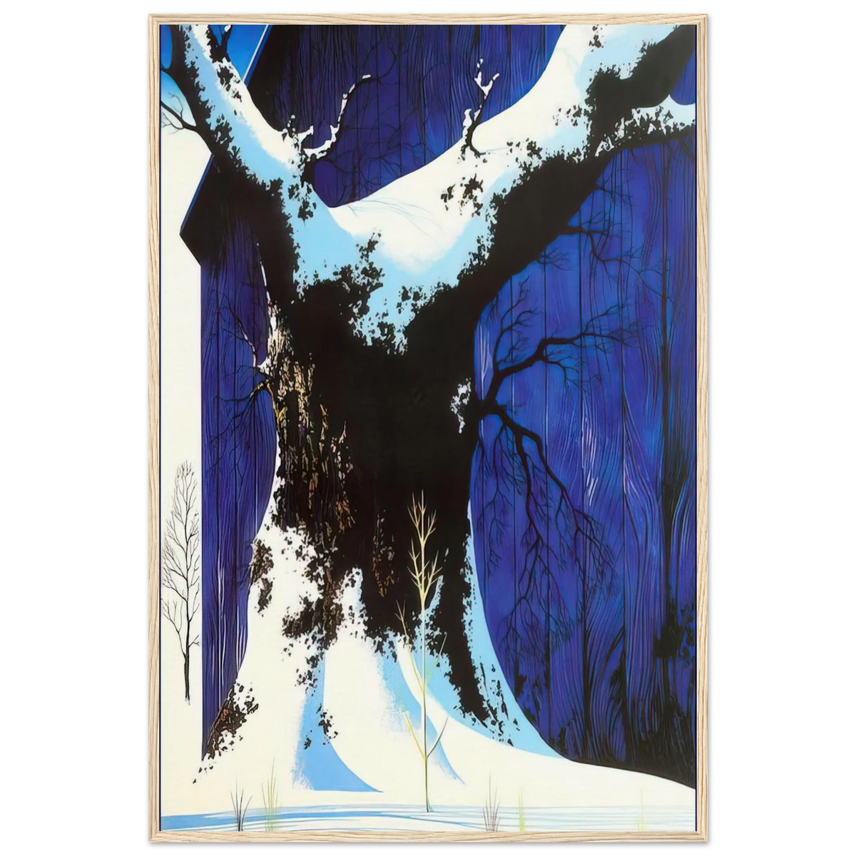 Blue Barn and Snow Framed Poster | Eyvind Earle Framed Prints Wall Art | Eyvind Earle Prints