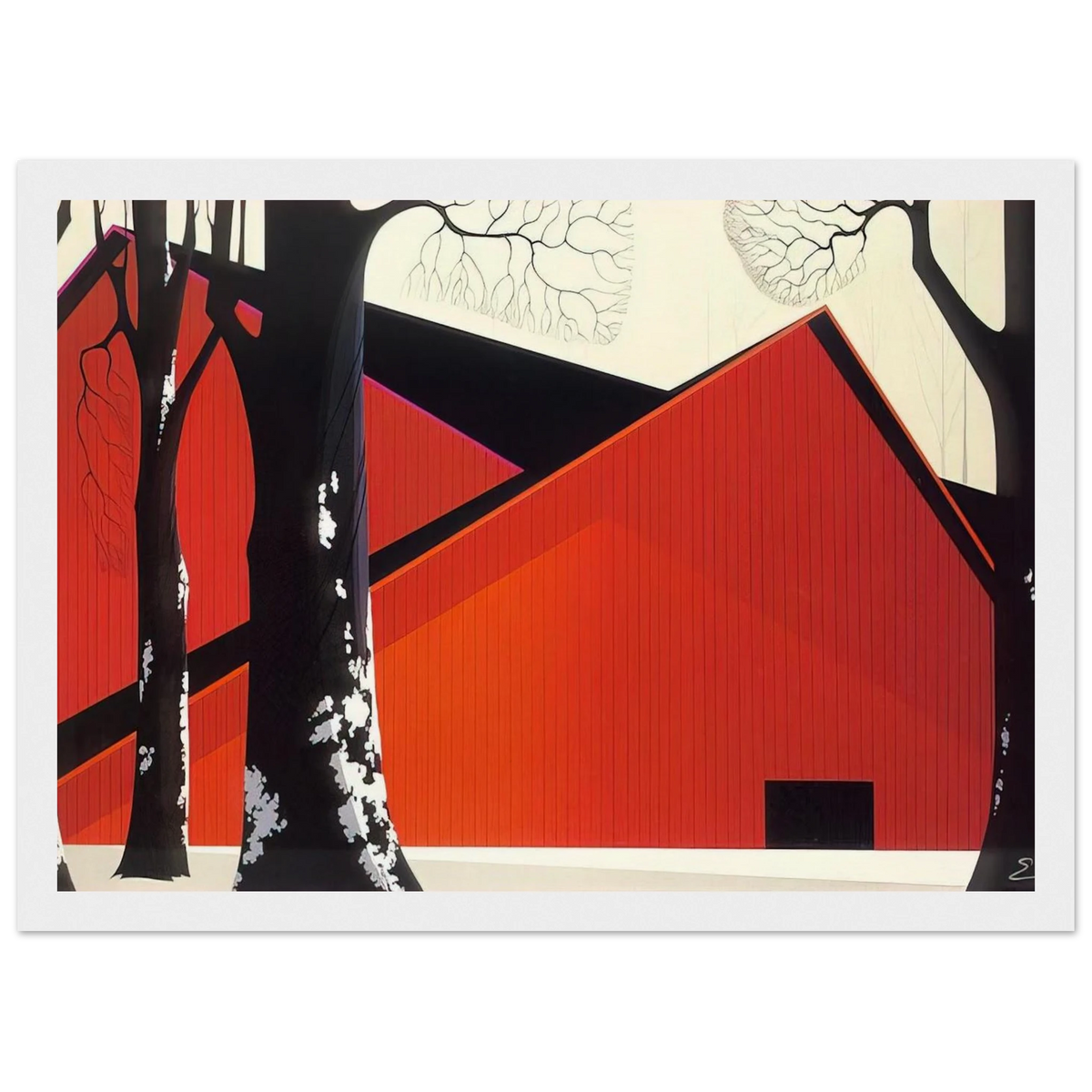 The Great Red Barn Framed Poster | Eyvind Earle Framed Prints Wall Art | Eyvind Earle Prints