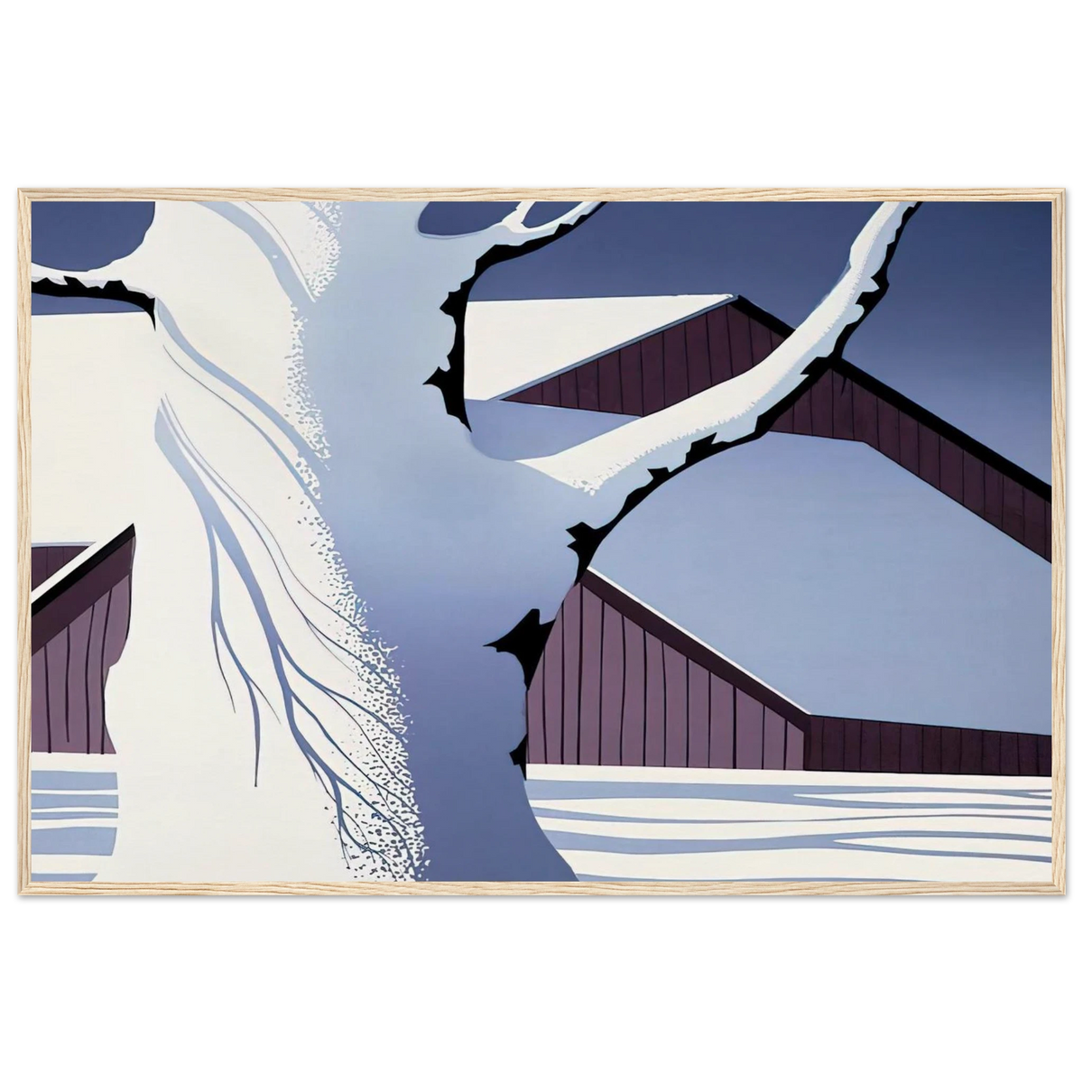 Red Barn and Tree Trunk Framed Poster | Eyvind Earle Framed Prints Wall Art | Eyvind Earle Prints