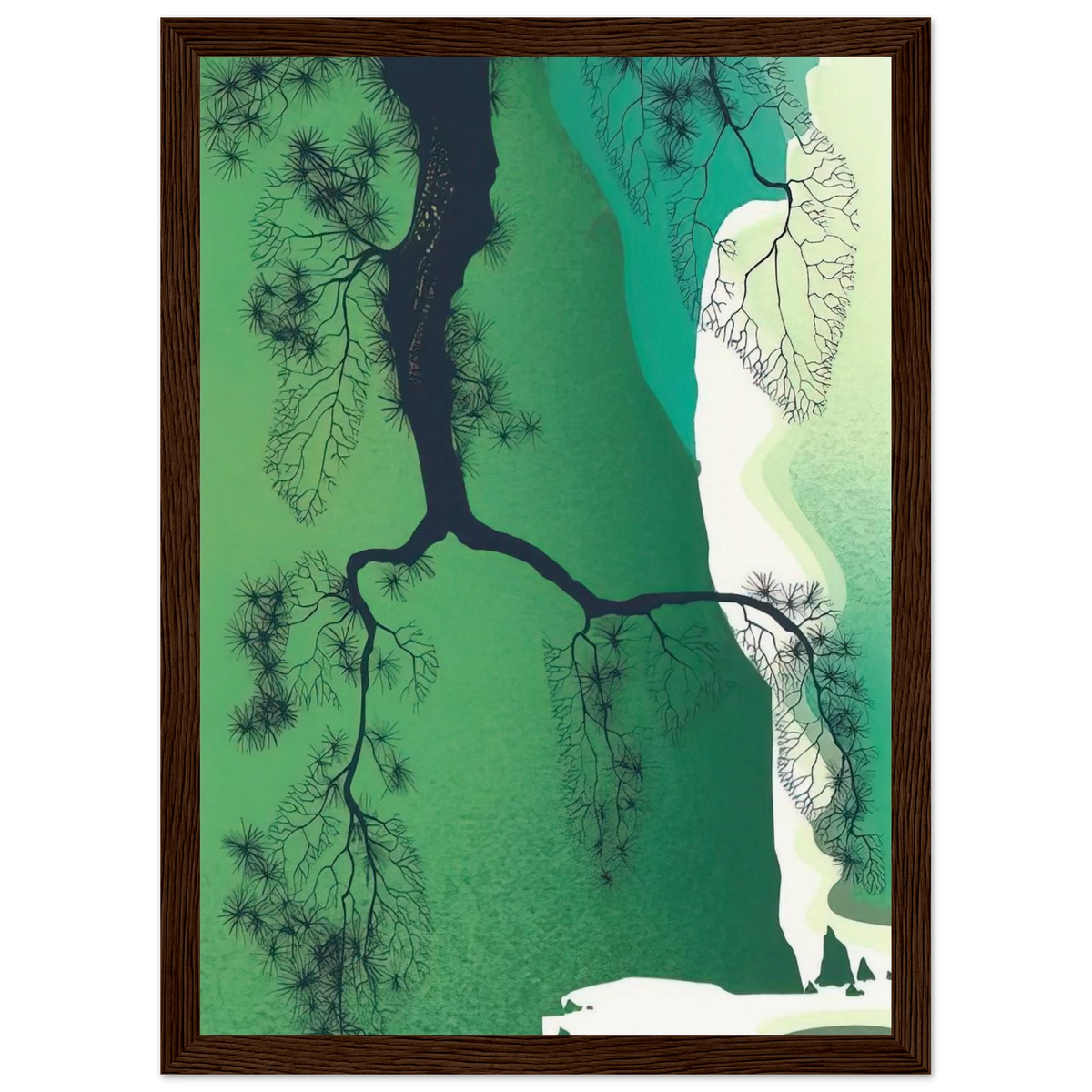 Sea Cliffs and Pine Branch Framed Poster | Eyvind Earle Framed Prints Wall Art | Eyvind Earle Prints