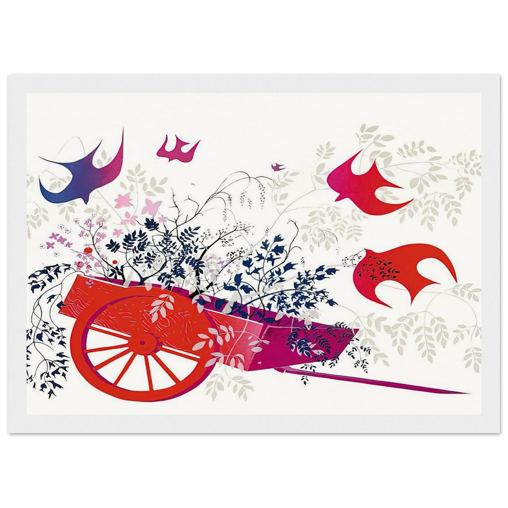 Red Wagon & Foliage Framed Poster | Eyvind Earle Framed Prints Wall Art | Eyvind Earle Prints