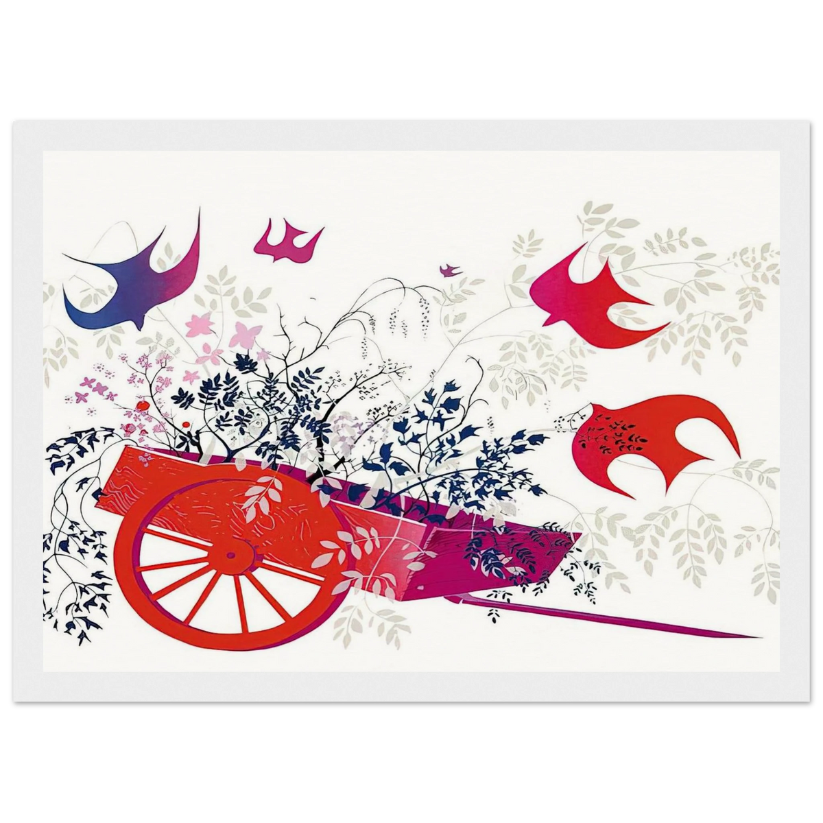 Red Wagon & Foliage Framed Poster | Eyvind Earle Framed Prints Wall Art | Eyvind Earle Prints