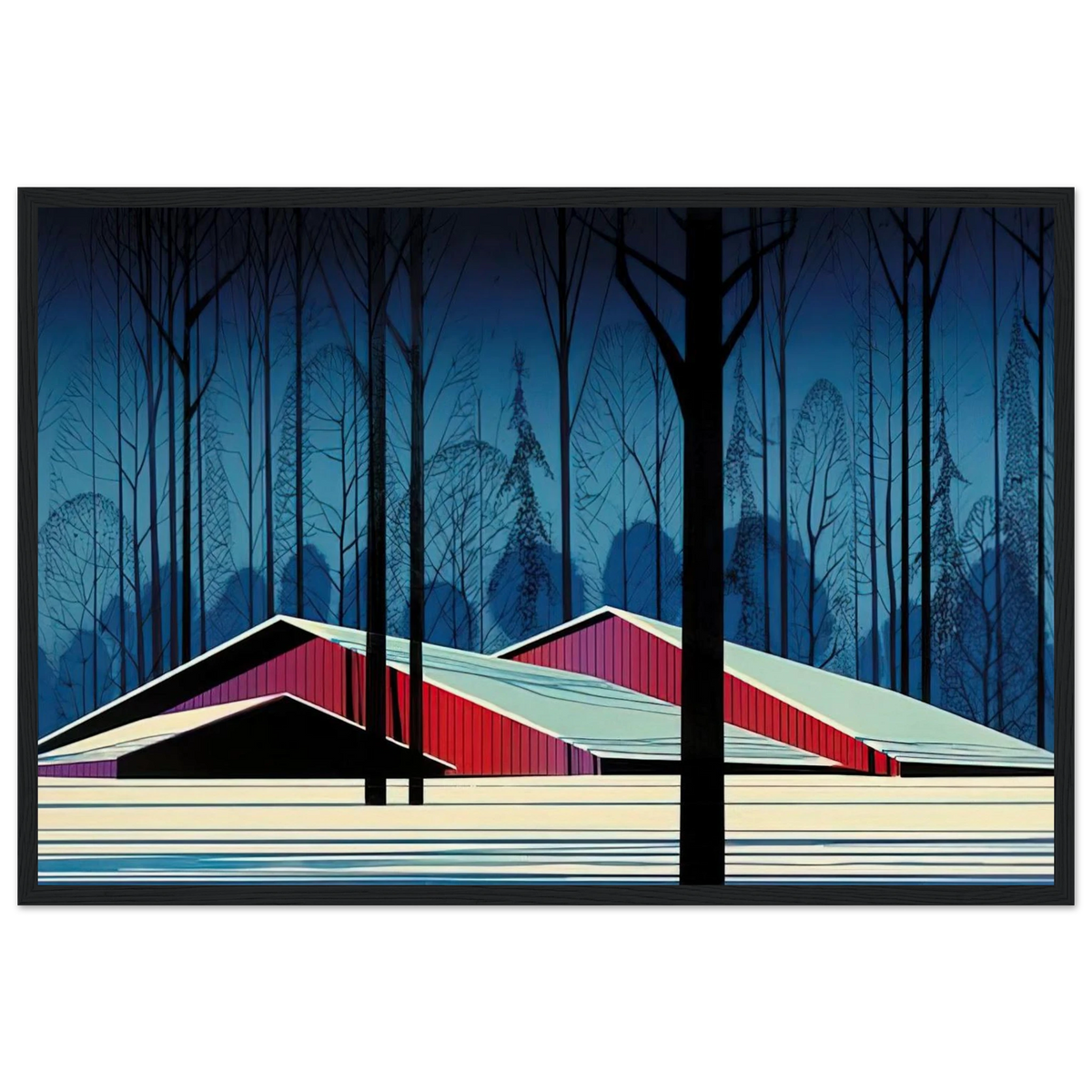 Winter Barns Framed Poster | Eyvind Earle Framed Prints Wall Art | Eyvind Earle Prints