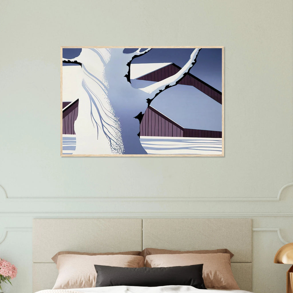 Red Barn and Tree Trunk Framed Poster | Eyvind Earle Framed Prints Wall Art | Eyvind Earle Prints