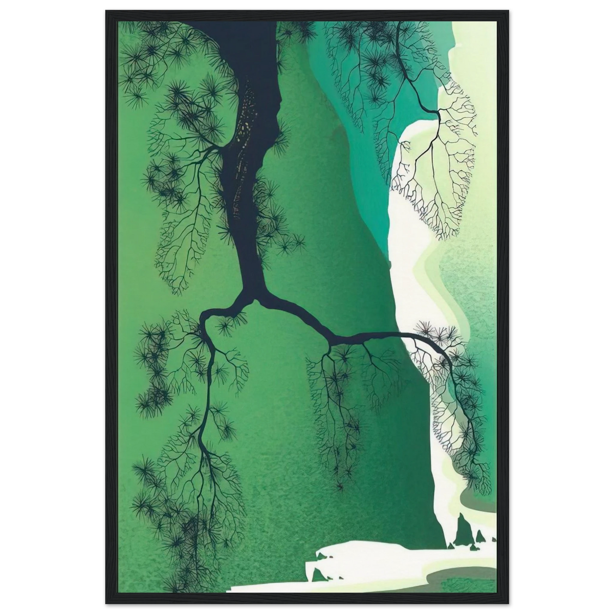 Sea Cliffs and Pine Branch Framed Poster | Eyvind Earle Framed Prints Wall Art | Eyvind Earle Prints