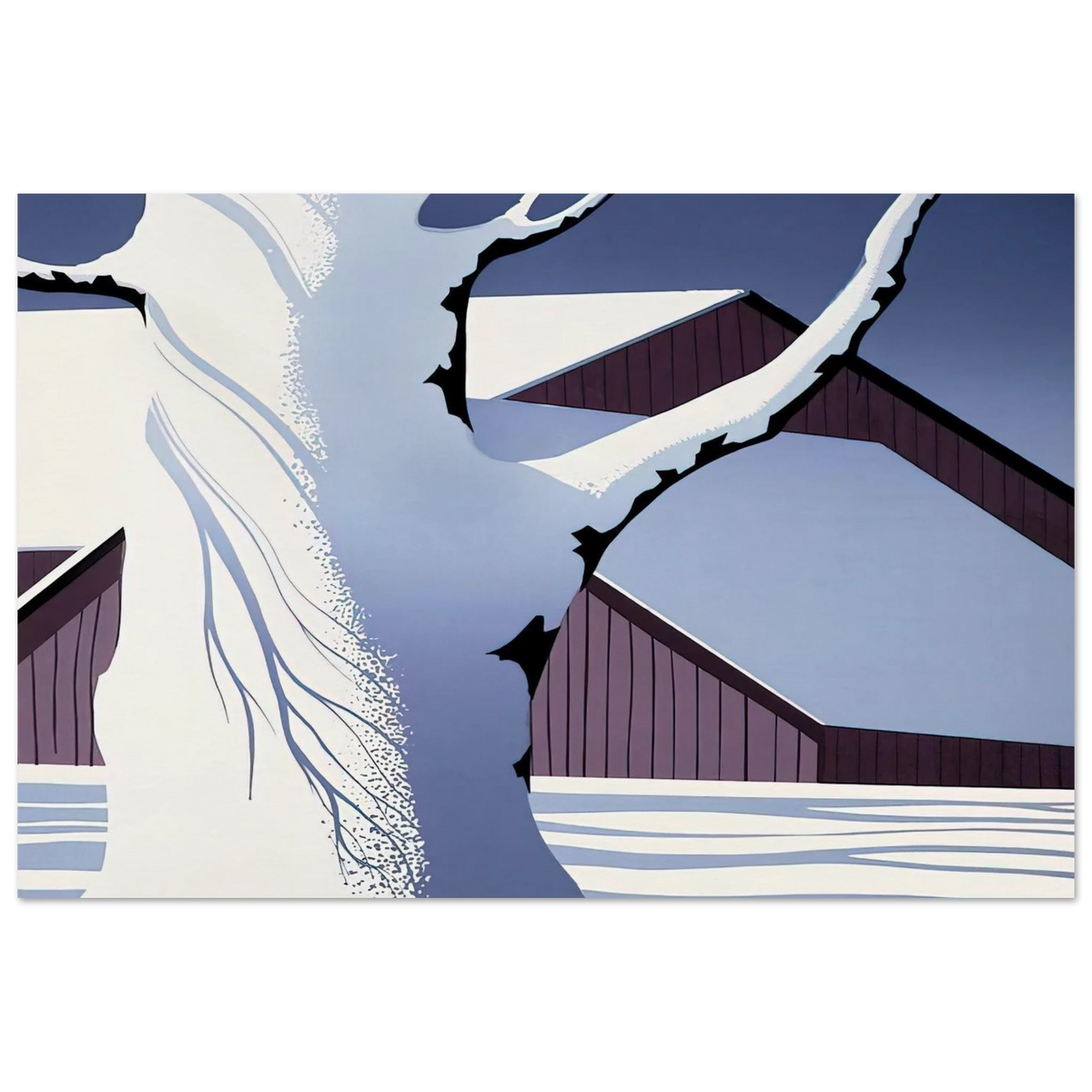 Red Barn and Tree Trunk Poster | Eyvind Earle Poster | Eyvind Earle Prints