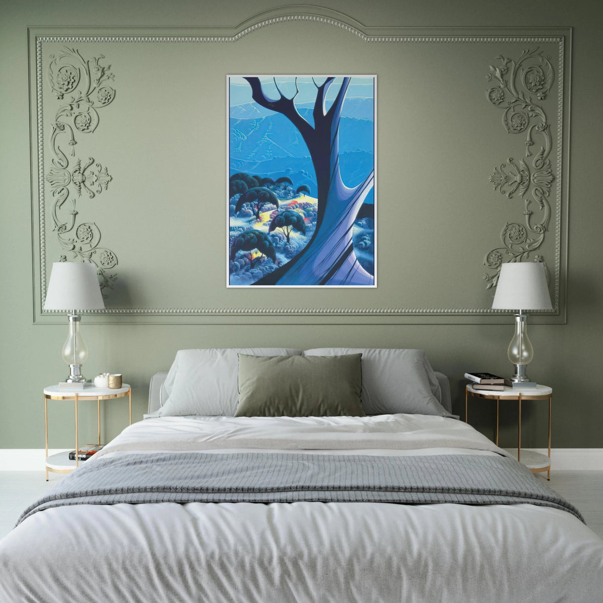 Purple Treeand Mountains Framed Poster | Eyvind Earle Framed Prints Wall Art | Eyvind Earle Prints