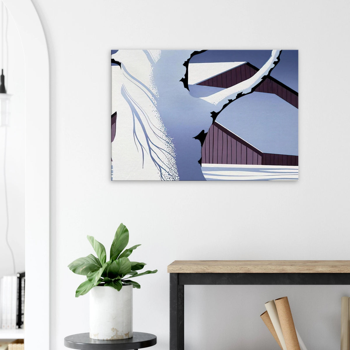 Red Barn and Tree Trunk Canvas | Eyvind Earle Canvas | Eyvind Earle Prints