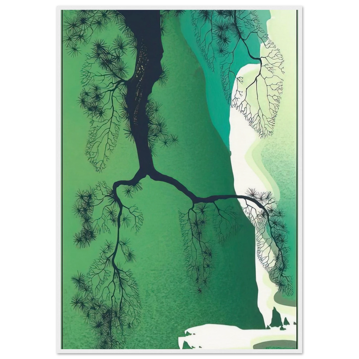 Sea Cliffs and Pine Branch Framed Poster | Eyvind Earle Framed Prints Wall Art | Eyvind Earle Prints