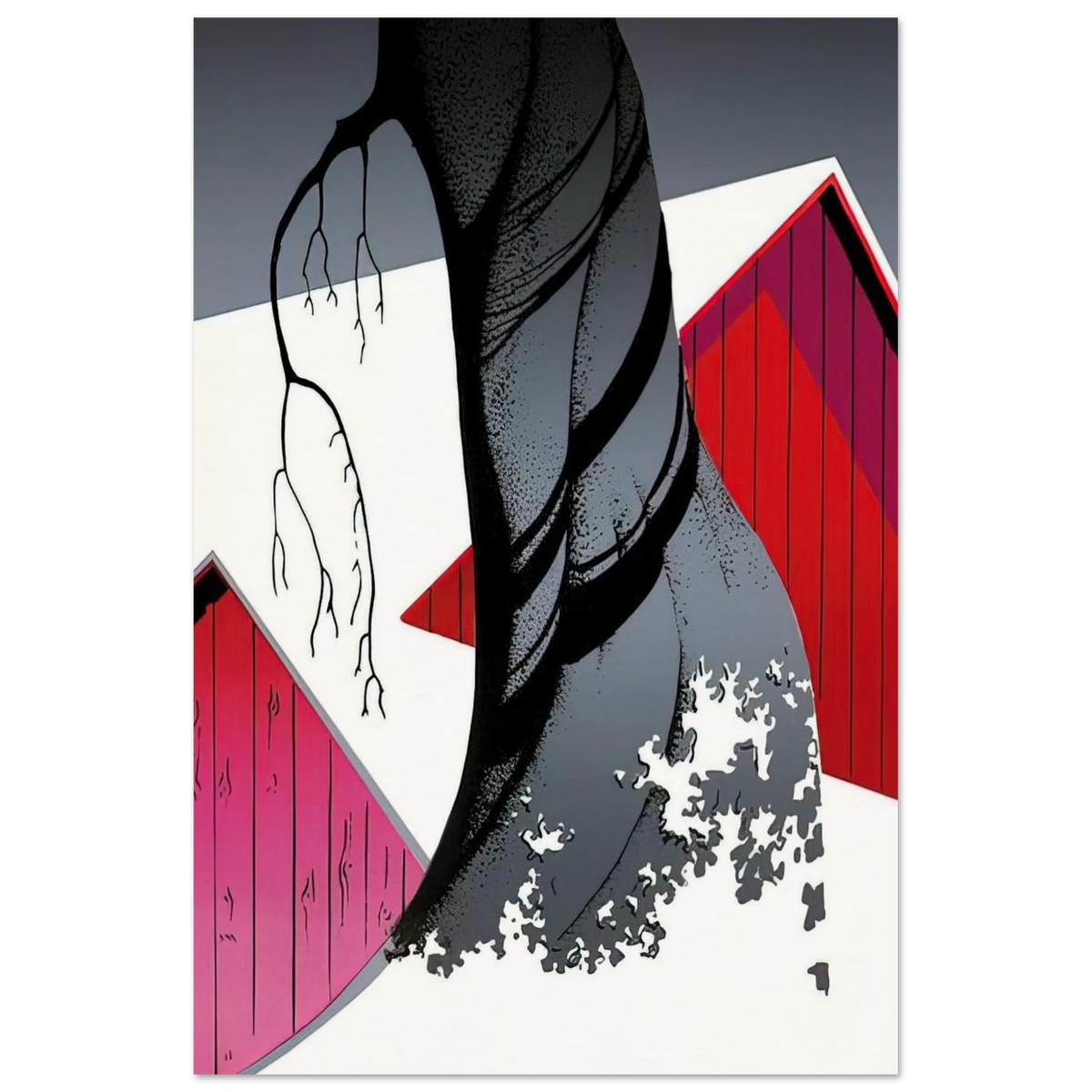 Red Barn and Grey Sky Poster | Eyvind Earle Poster | Eyvind Earle Prints