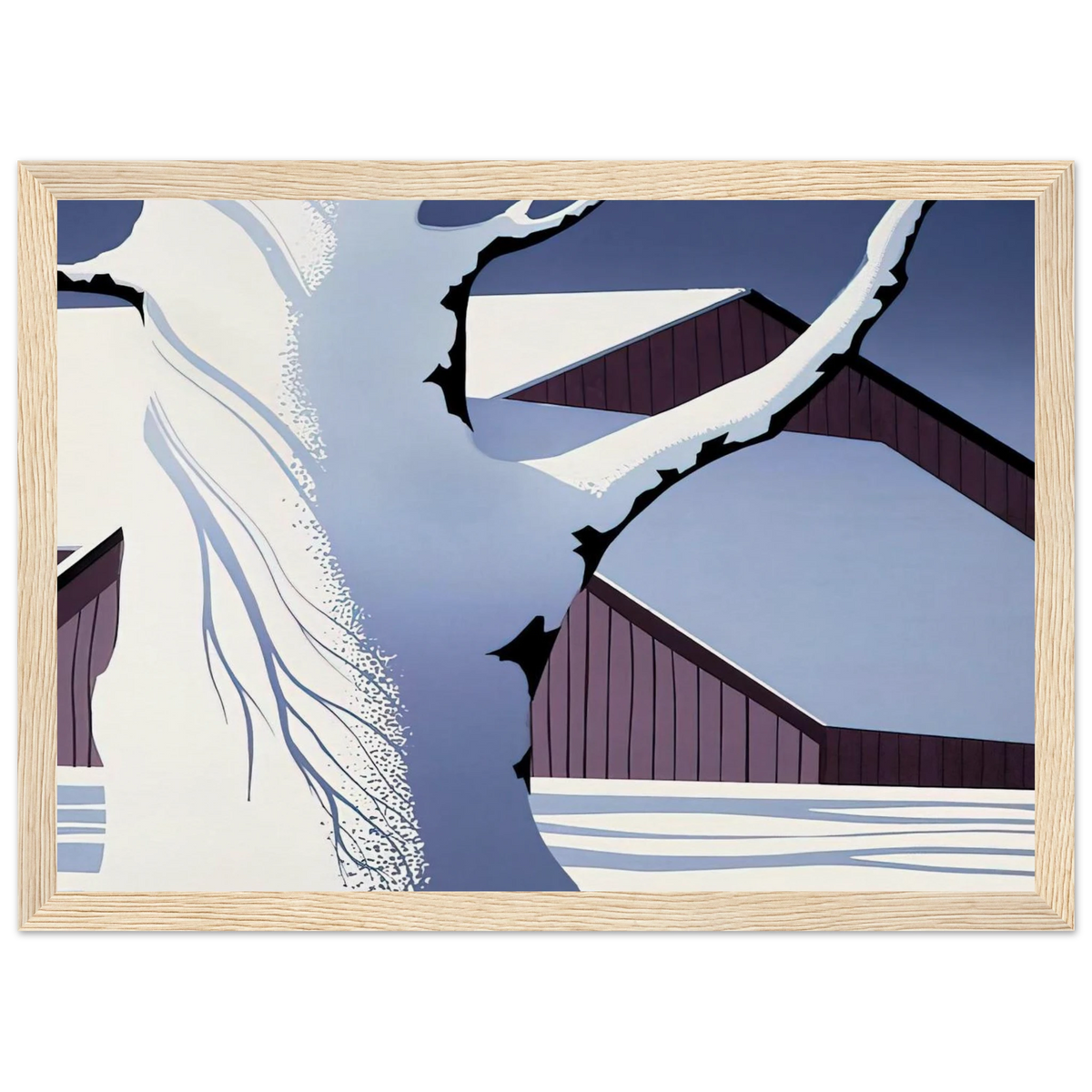 Red Barn and Tree Trunk Framed Poster | Eyvind Earle Framed Prints Wall Art | Eyvind Earle Prints