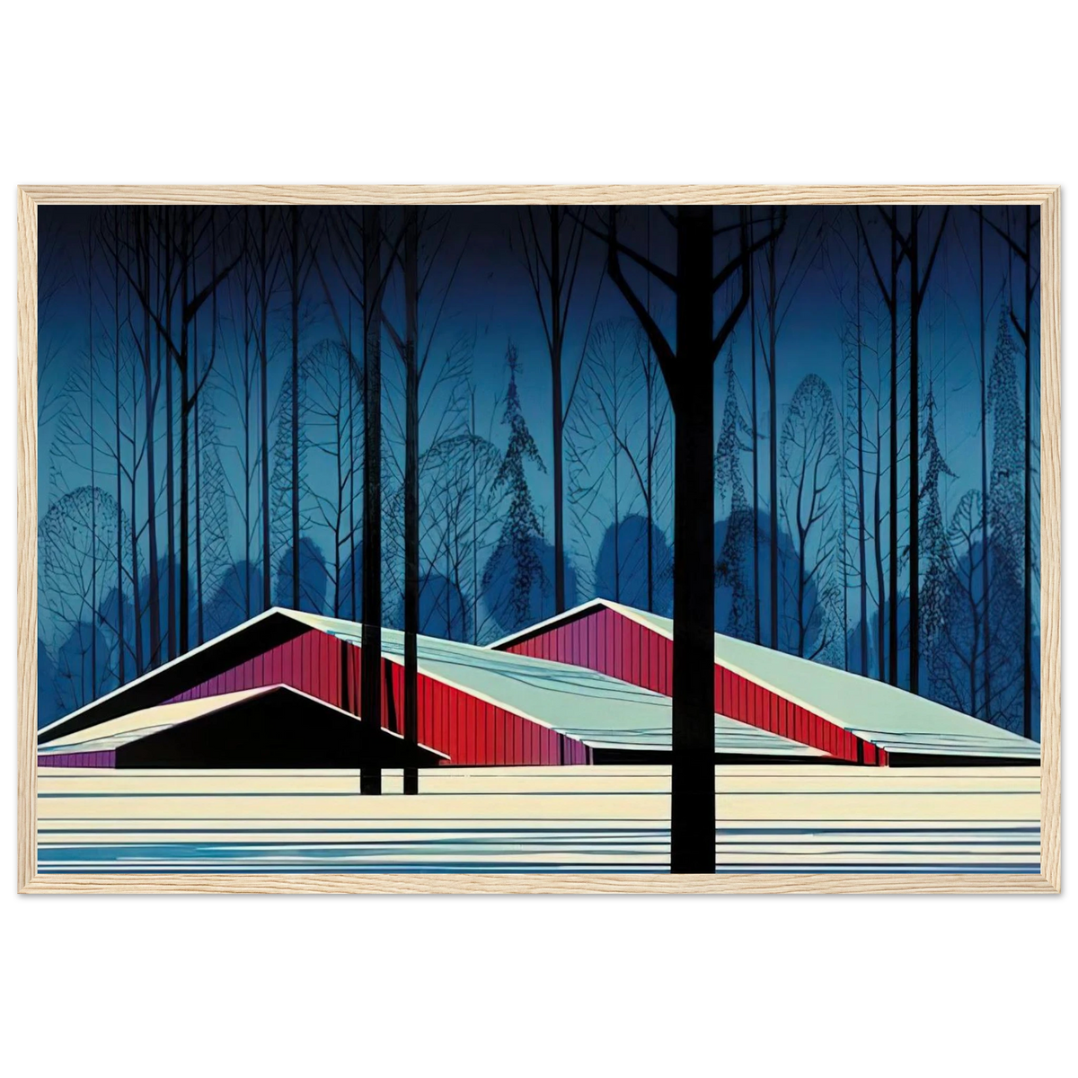 Winter Barns Framed Poster | Eyvind Earle Framed Prints Wall Art | Eyvind Earle Prints