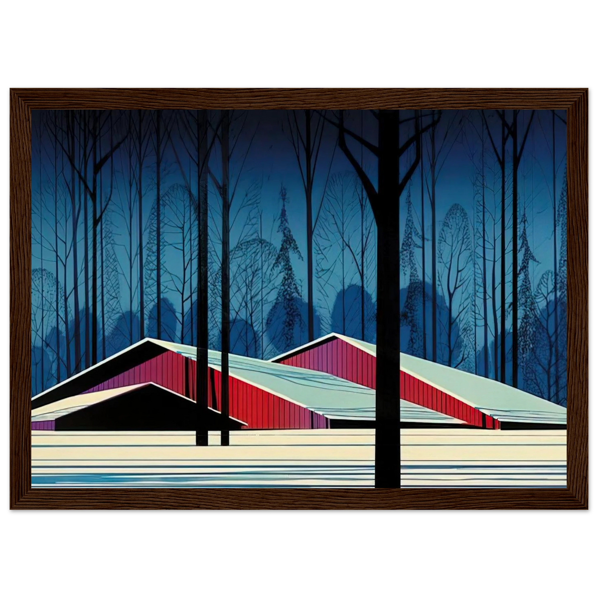 Winter Barns Framed Poster | Eyvind Earle Framed Prints Wall Art | Eyvind Earle Prints