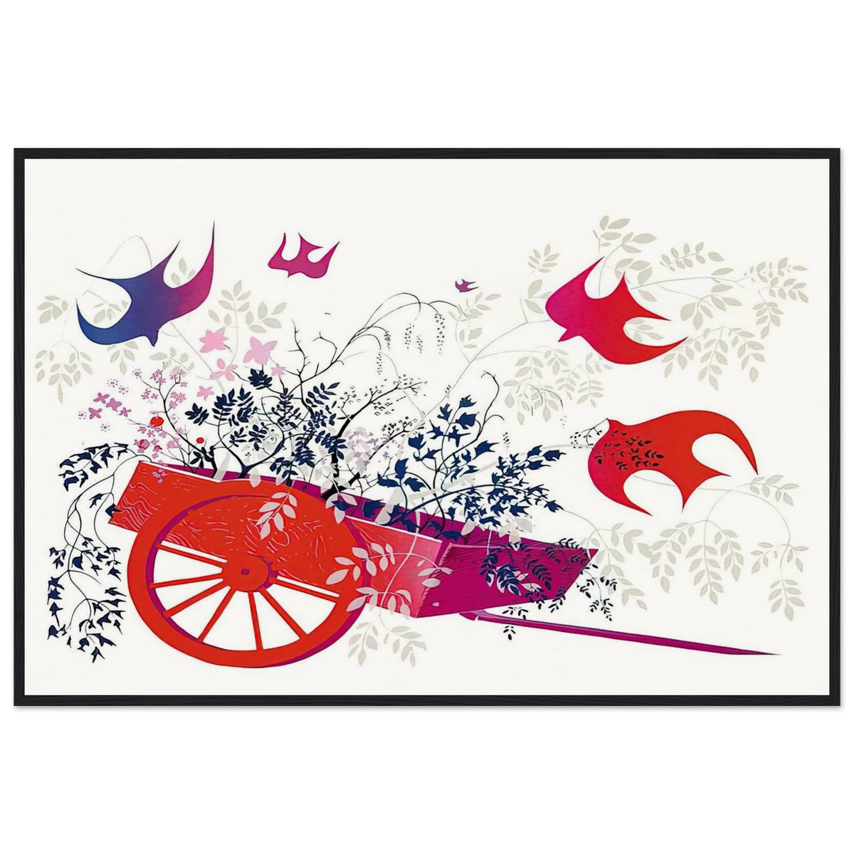 Red Wagon & Foliage Framed Poster | Eyvind Earle Framed Prints Wall Art | Eyvind Earle Prints