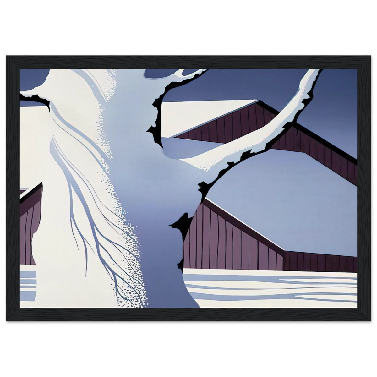 Red Barn and Tree Trunk Framed Poster | Eyvind Earle Framed Prints Wall Art | Eyvind Earle Prints