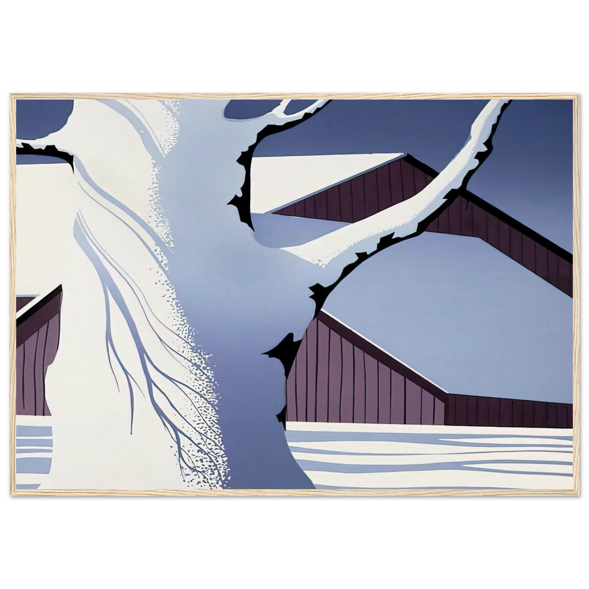 Red Barn and Tree Trunk Framed Poster | Eyvind Earle Framed Prints Wall Art | Eyvind Earle Prints