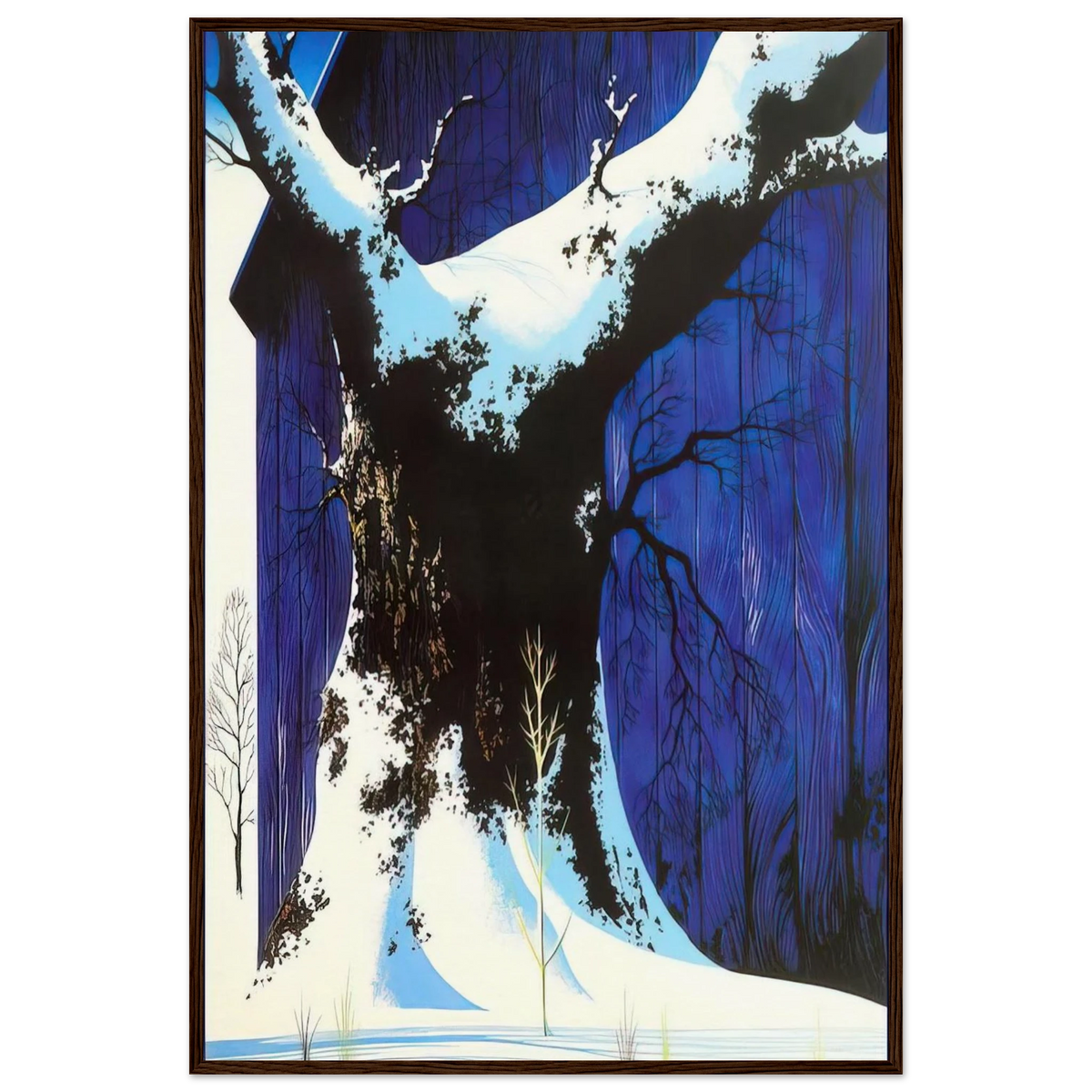 Blue Barn and Snow Framed Poster | Eyvind Earle Framed Prints Wall Art | Eyvind Earle Prints
