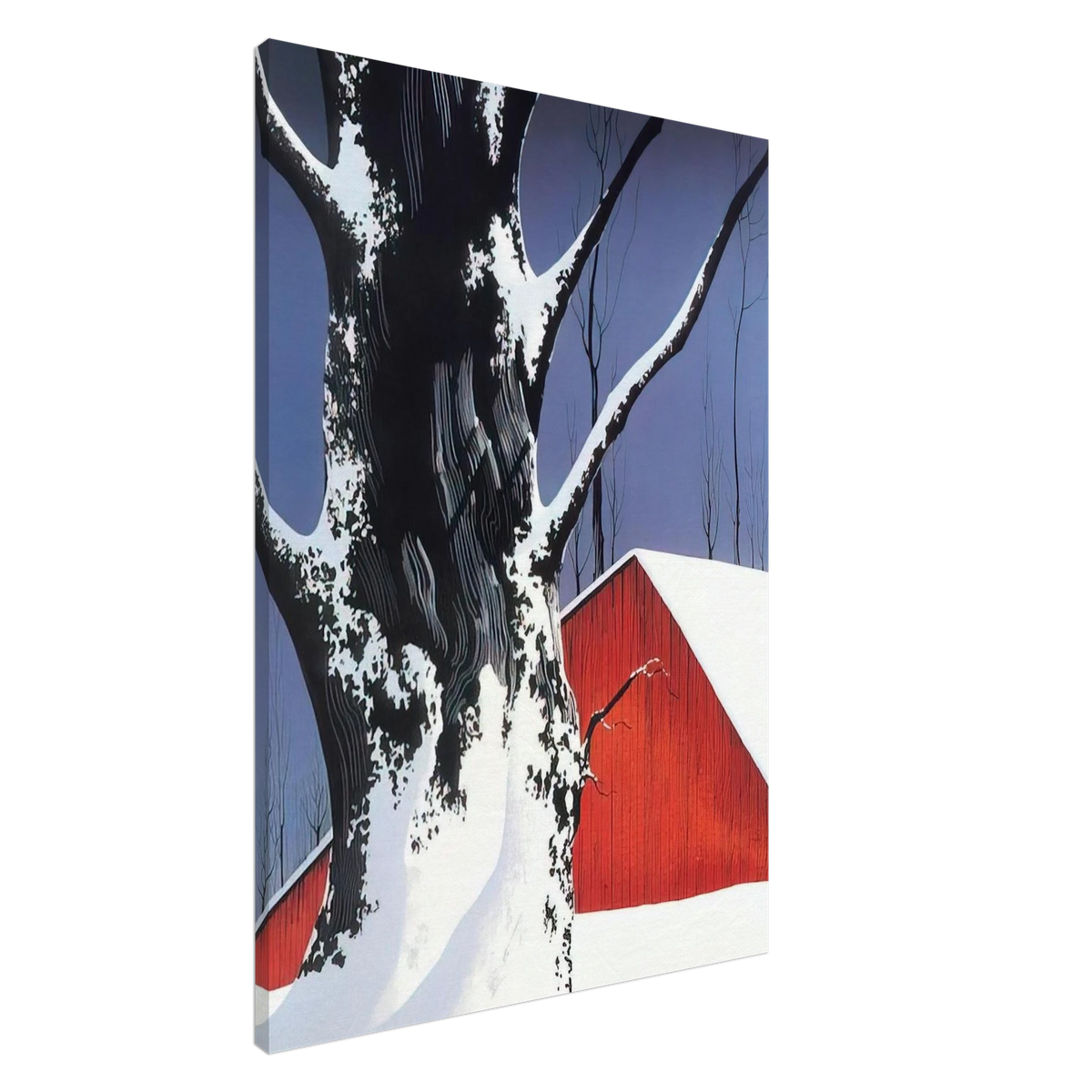 Red Barn and Tree Snow Canvas | Eyvind Earle Canvas | Eyvind Earle Prints