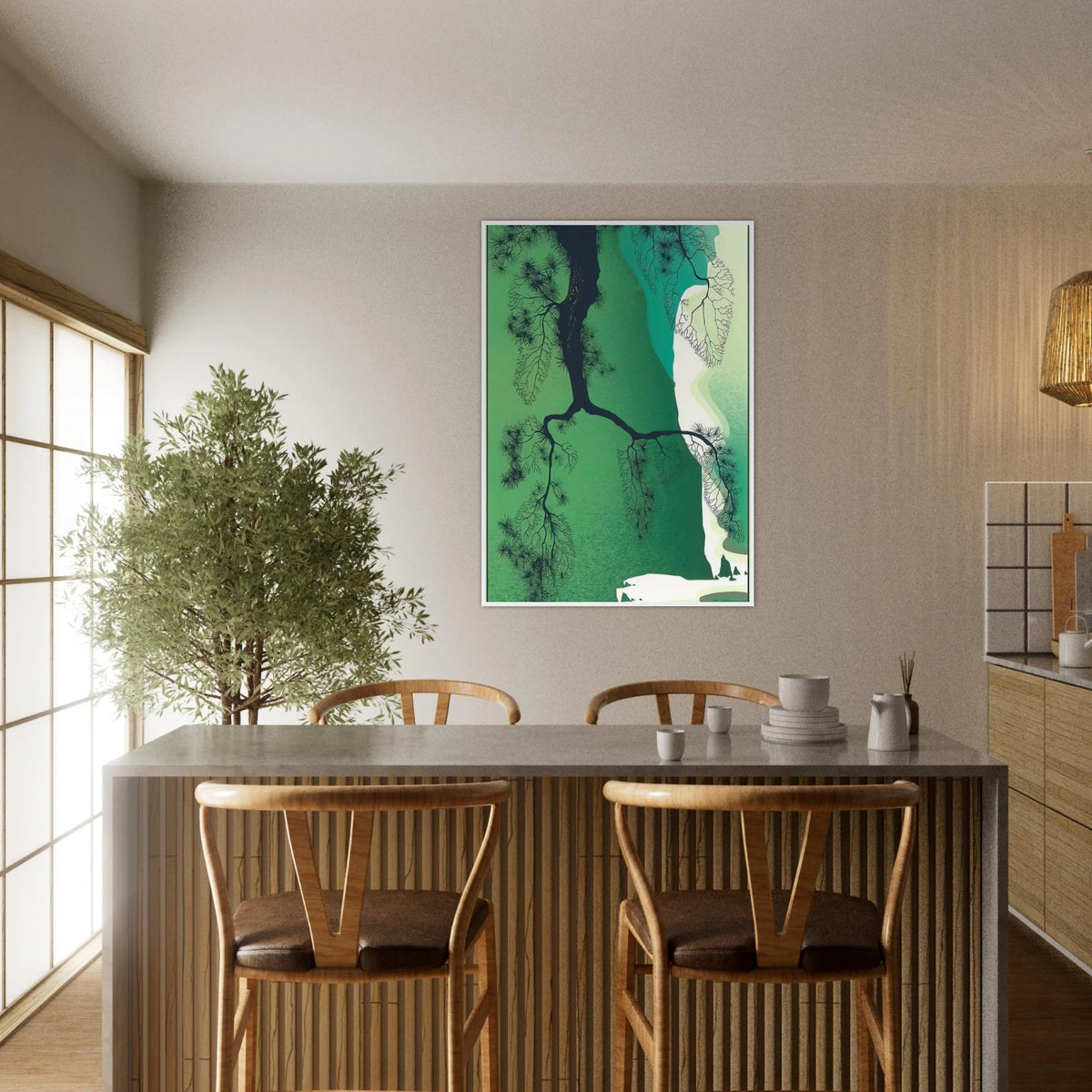 Sea Cliffs and Pine Branch Framed Poster | Eyvind Earle Framed Prints Wall Art | Eyvind Earle Prints