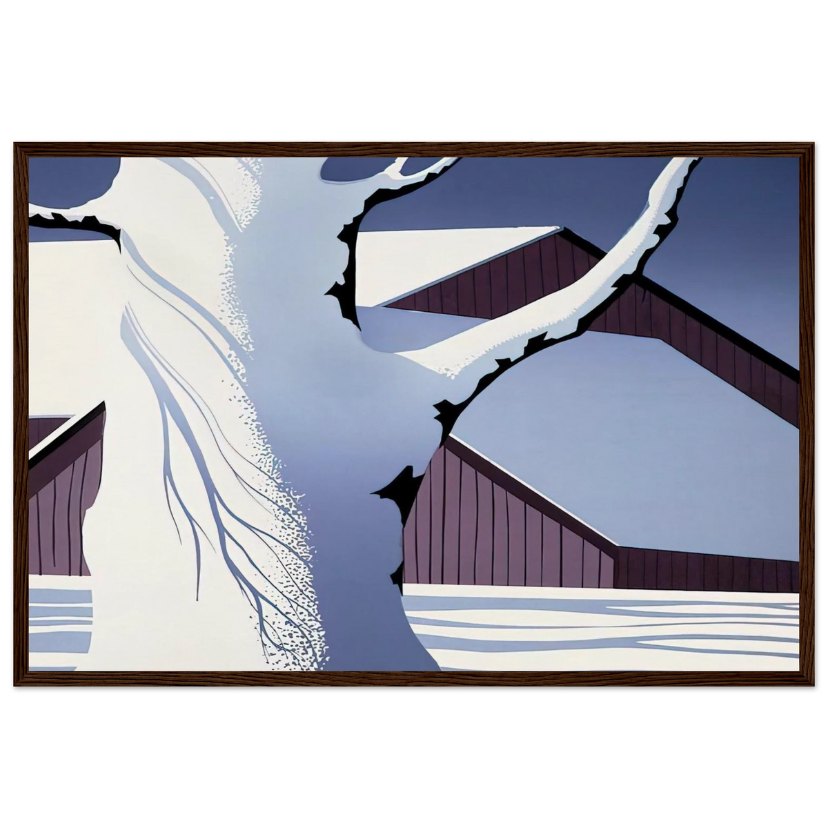 Red Barn and Tree Trunk Framed Poster | Eyvind Earle Framed Prints Wall Art | Eyvind Earle Prints