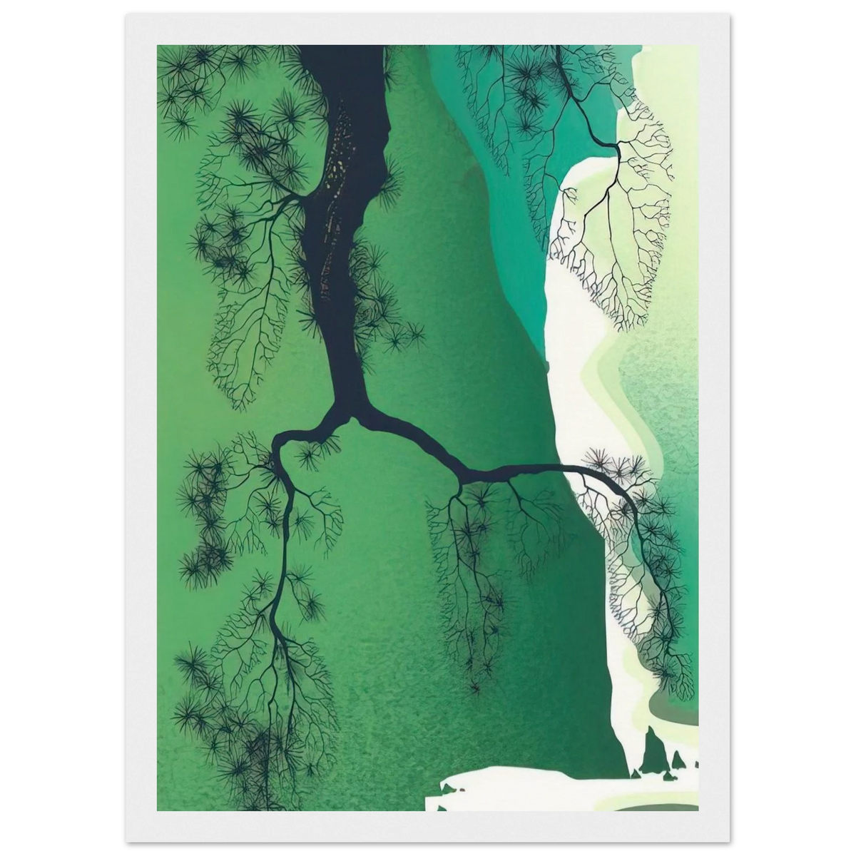 Sea Cliffs and Pine Branch Framed Poster | Eyvind Earle Framed Prints Wall Art | Eyvind Earle Prints