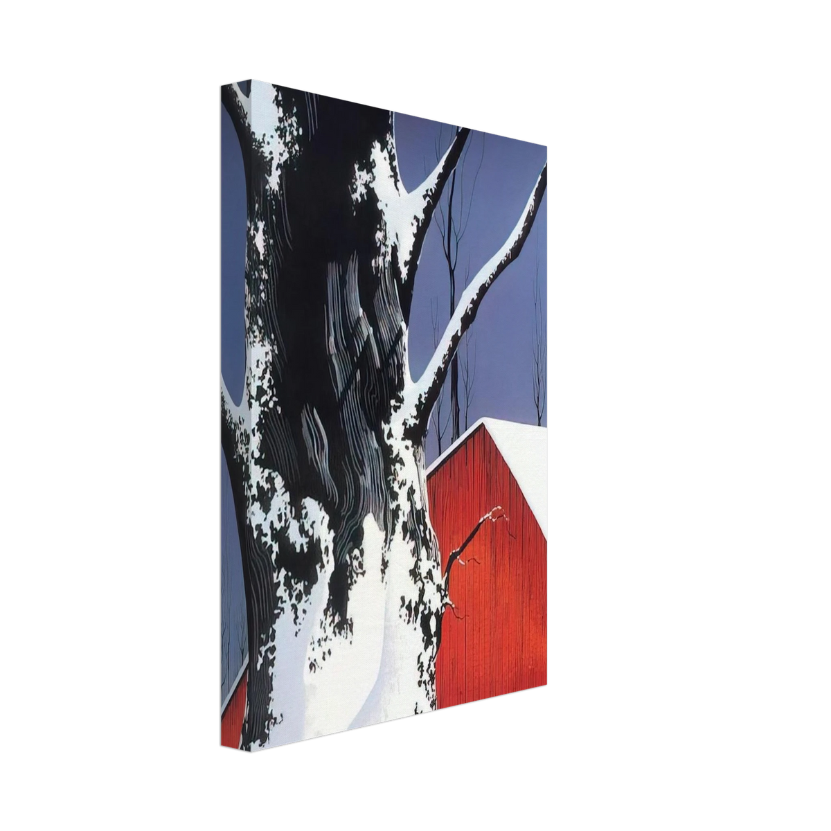 Red Barn and Tree Snow Canvas | Eyvind Earle Canvas | Eyvind Earle Prints