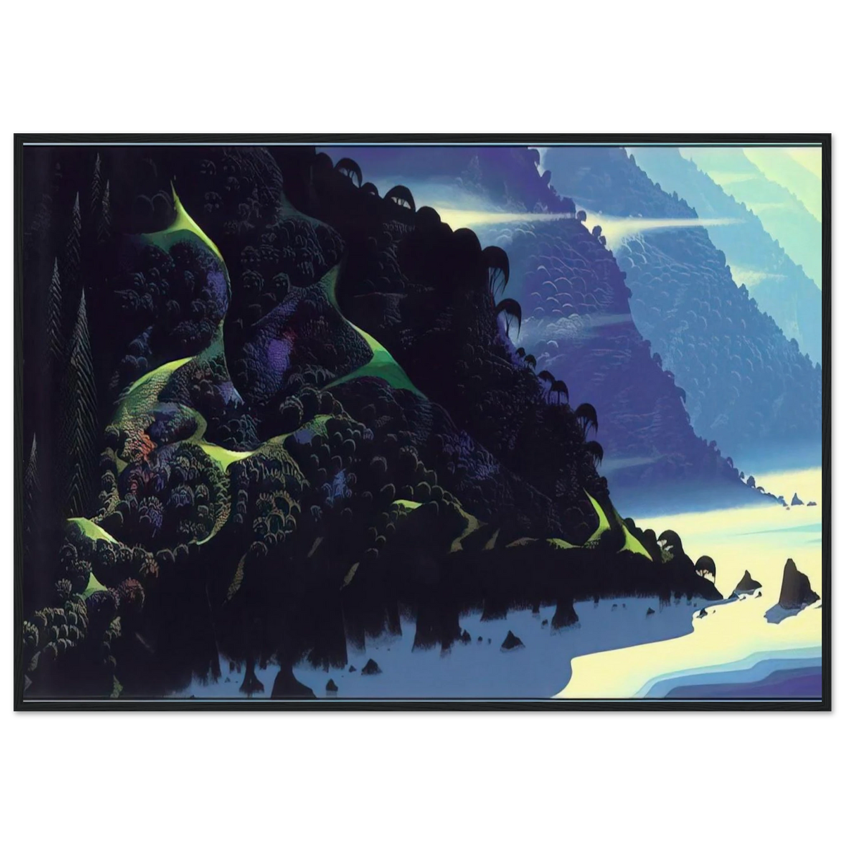 Blue Coastline Framed Poster | Eyvind Earle Framed Prints Wall Art | Eyvind Earle Prints