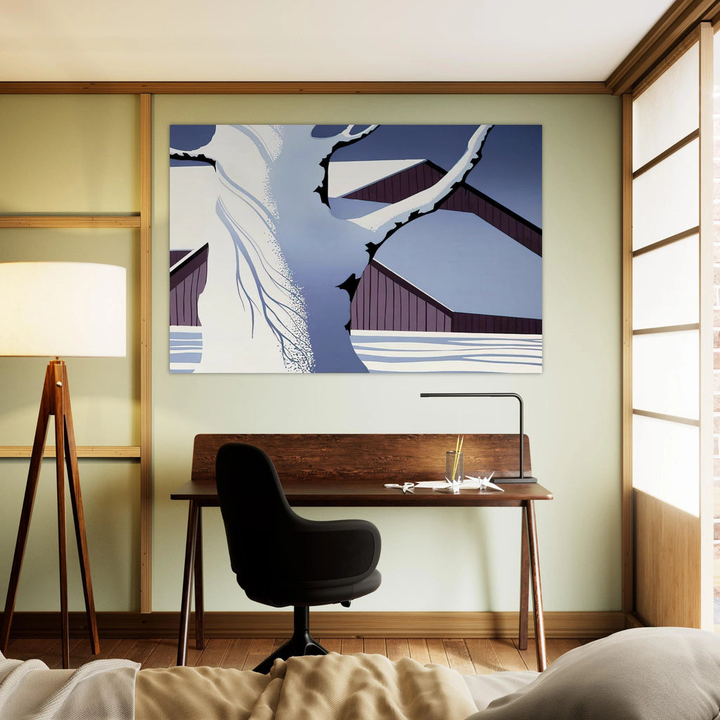 Red Barn and Tree Trunk Poster | Eyvind Earle Poster | Eyvind Earle Prints