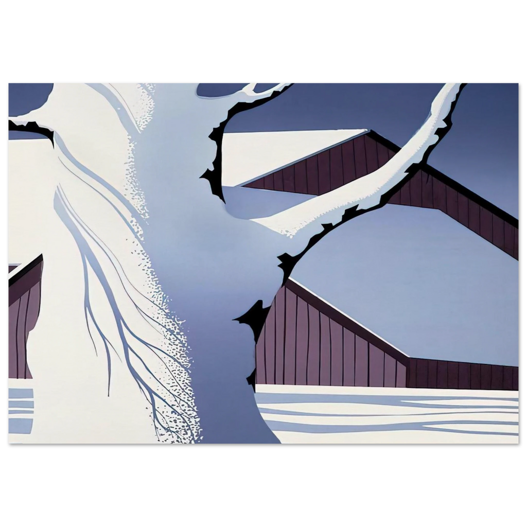 Red Barn and Tree Trunk Poster | Eyvind Earle Poster | Eyvind Earle Prints