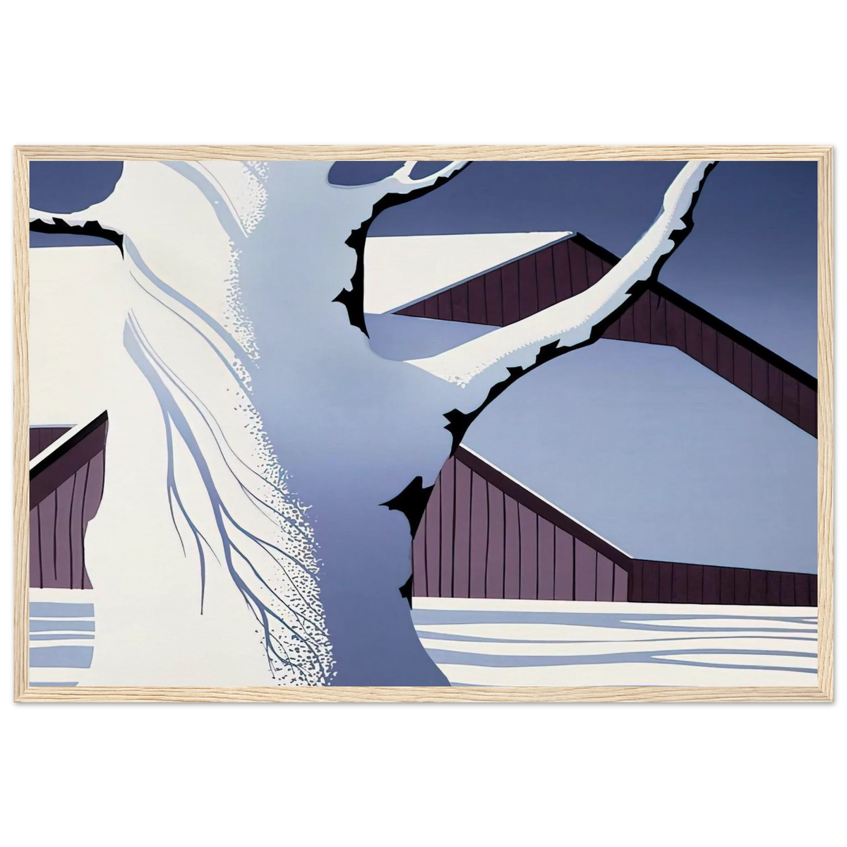 Red Barn and Tree Trunk Framed Poster | Eyvind Earle Framed Prints Wall Art | Eyvind Earle Prints