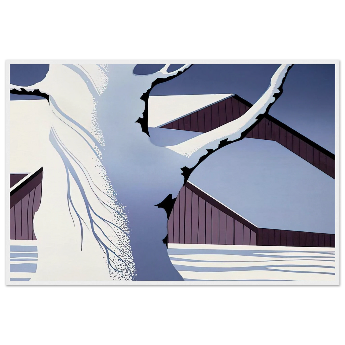 Red Barn and Tree Trunk Framed Poster | Eyvind Earle Framed Prints Wall Art | Eyvind Earle Prints