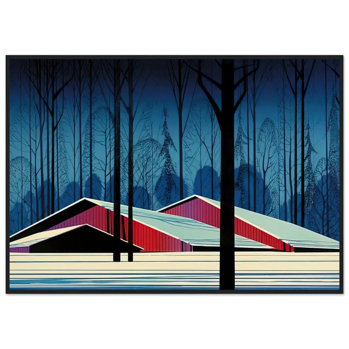 Winter Barns Framed Poster | Eyvind Earle Framed Prints Wall Art | Eyvind Earle Prints