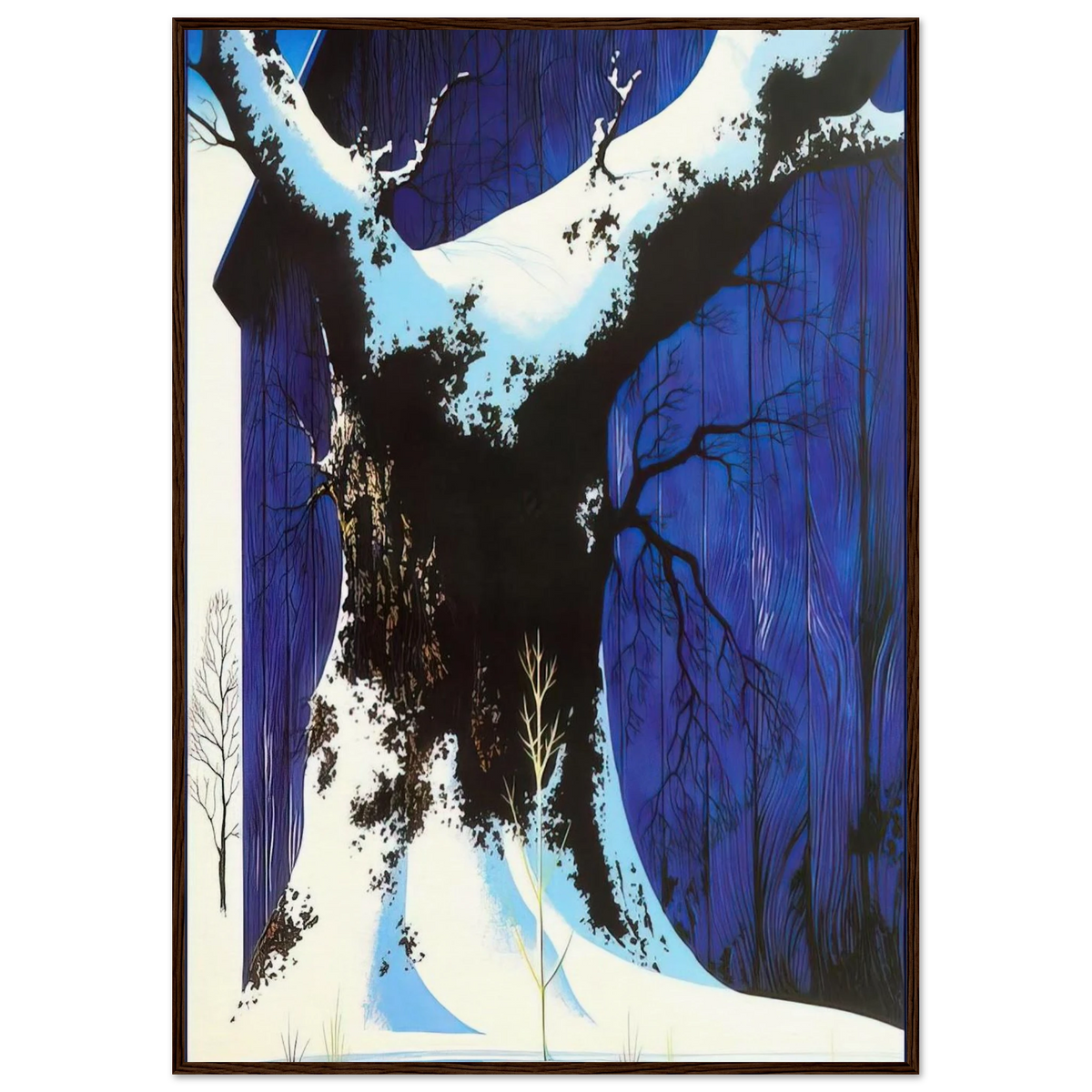Blue Barn and Snow Framed Poster | Eyvind Earle Framed Prints Wall Art | Eyvind Earle Prints
