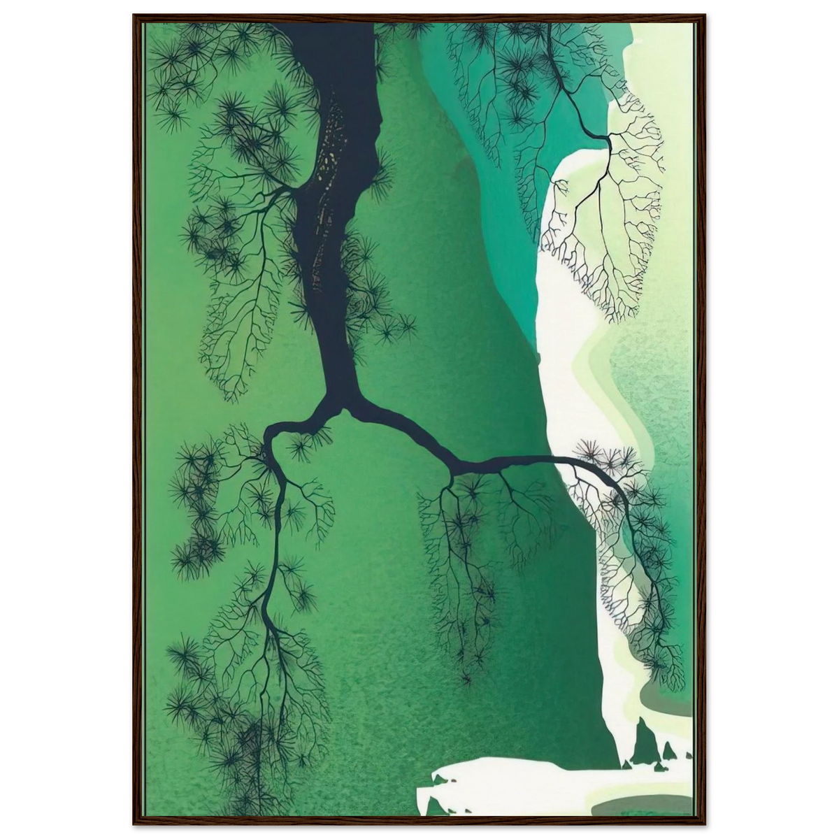 Sea Cliffs and Pine Branch Framed Poster | Eyvind Earle Framed Prints Wall Art | Eyvind Earle Prints