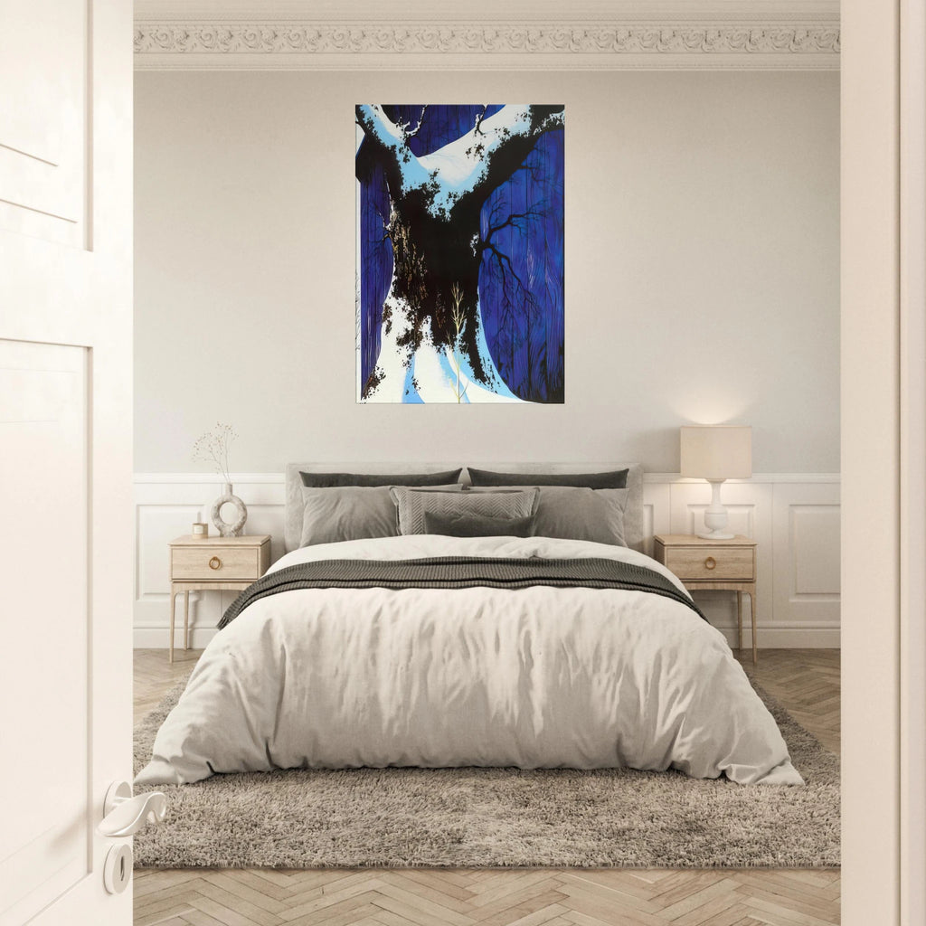 Blue Barn and Snow Canvas | Eyvind Earle Canvas | Eyvind Earle Prints