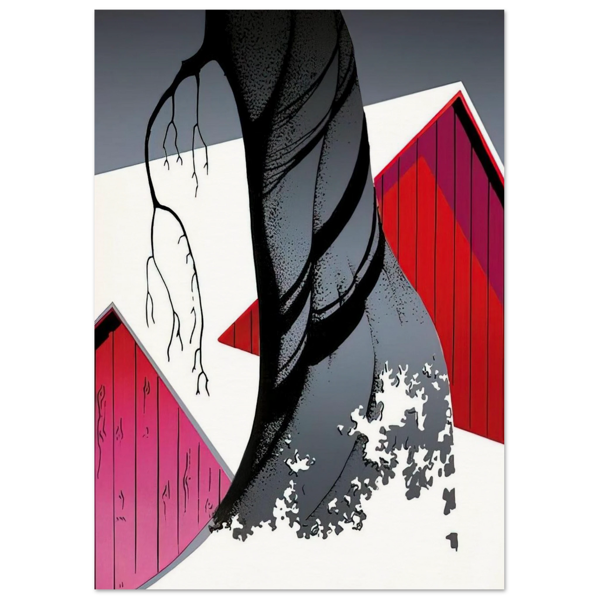 Red Barn and Grey Sky Poster | Eyvind Earle Poster | Eyvind Earle Prints