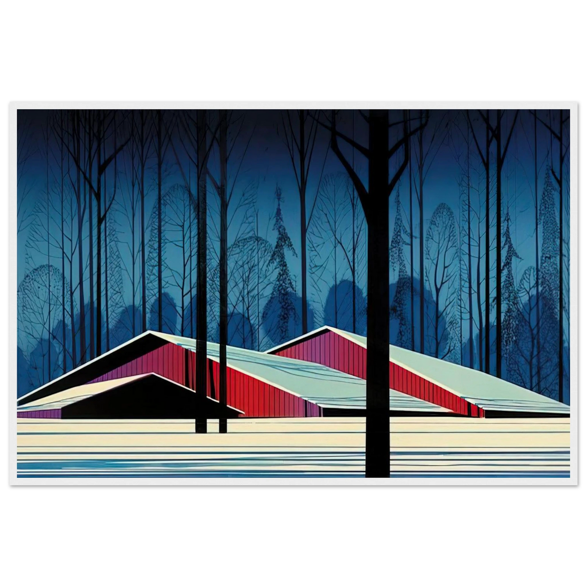 Winter Barns Framed Poster | Eyvind Earle Framed Prints Wall Art | Eyvind Earle Prints