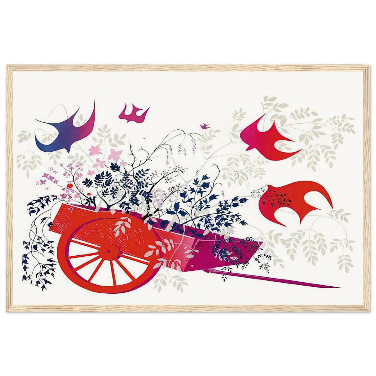 Red Wagon & Foliage Framed Poster | Eyvind Earle Framed Prints Wall Art | Eyvind Earle Prints