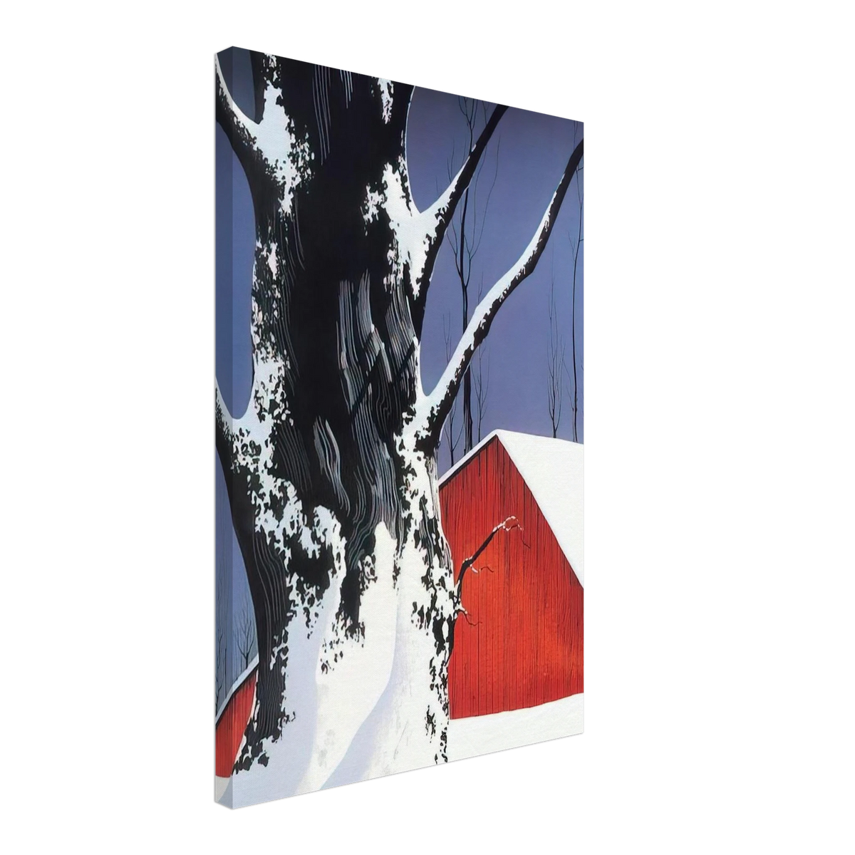 Red Barn and Tree Snow Canvas | Eyvind Earle Canvas | Eyvind Earle Prints