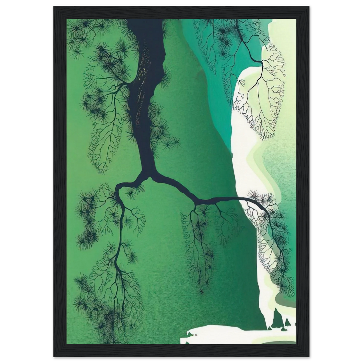 Sea Cliffs and Pine Branch Framed Poster | Eyvind Earle Framed Prints Wall Art | Eyvind Earle Prints
