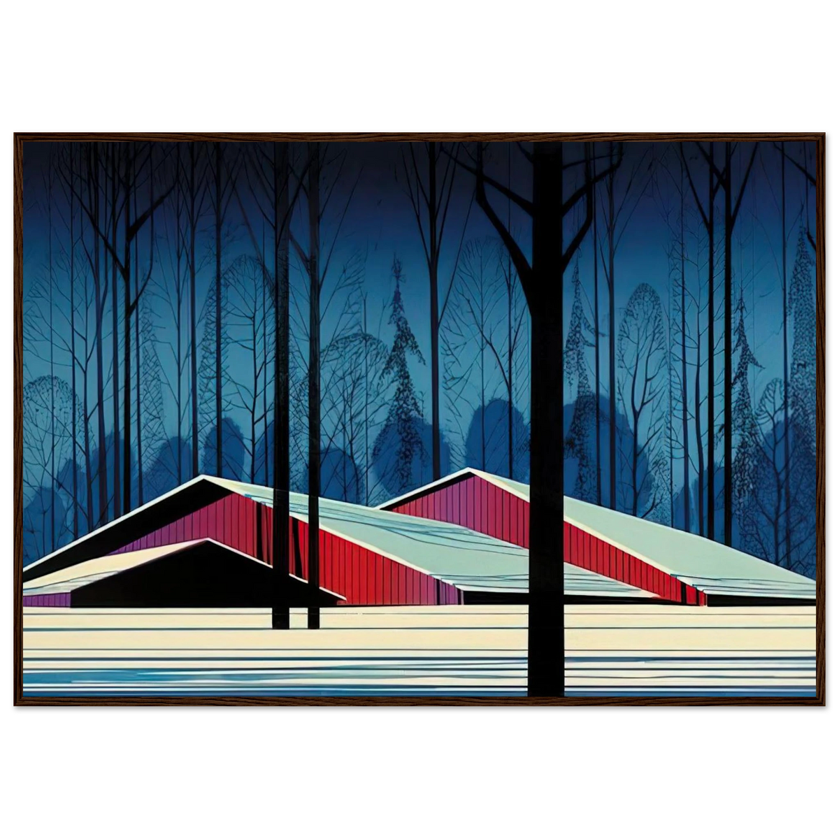 Winter Barns Framed Poster | Eyvind Earle Framed Prints Wall Art | Eyvind Earle Prints