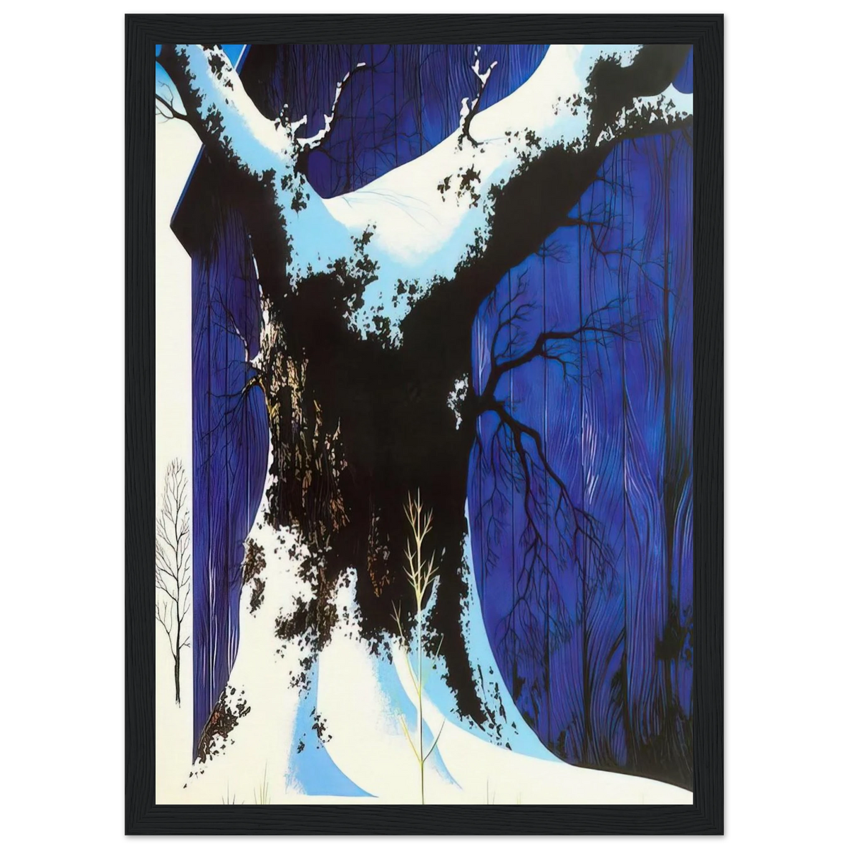 Blue Barn and Snow Framed Poster | Eyvind Earle Framed Prints Wall Art | Eyvind Earle Prints