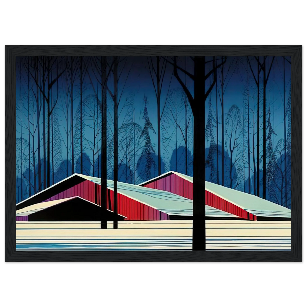 Winter Barns Framed Poster | Eyvind Earle Framed Prints Wall Art | Eyvind Earle Prints