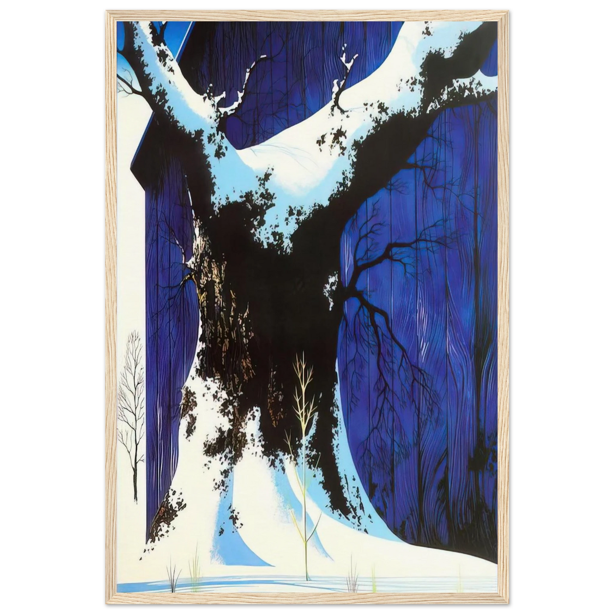 Blue Barn and Snow Framed Poster | Eyvind Earle Framed Prints Wall Art | Eyvind Earle Prints