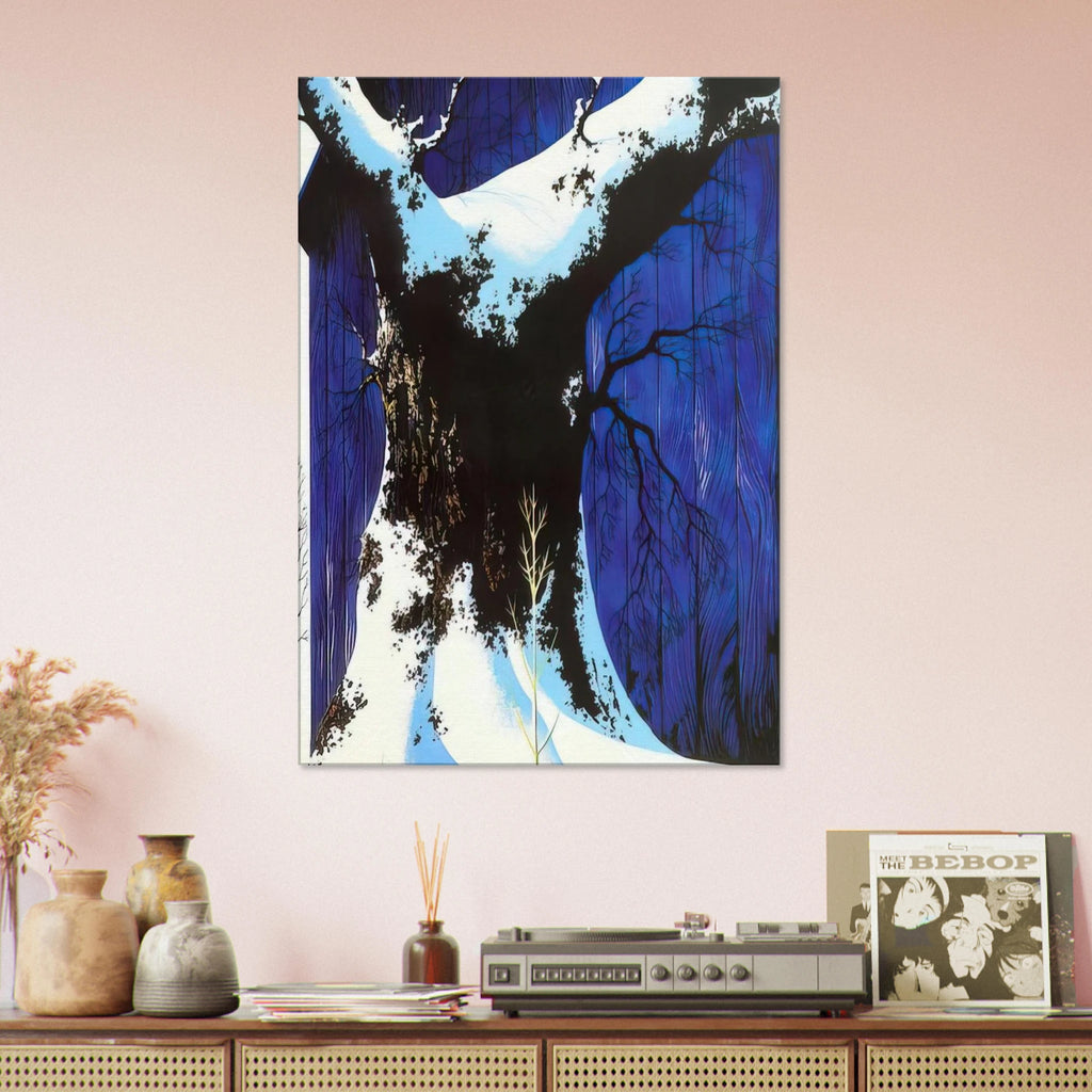 Blue Barn and Snow Canvas | Eyvind Earle Canvas | Eyvind Earle Prints