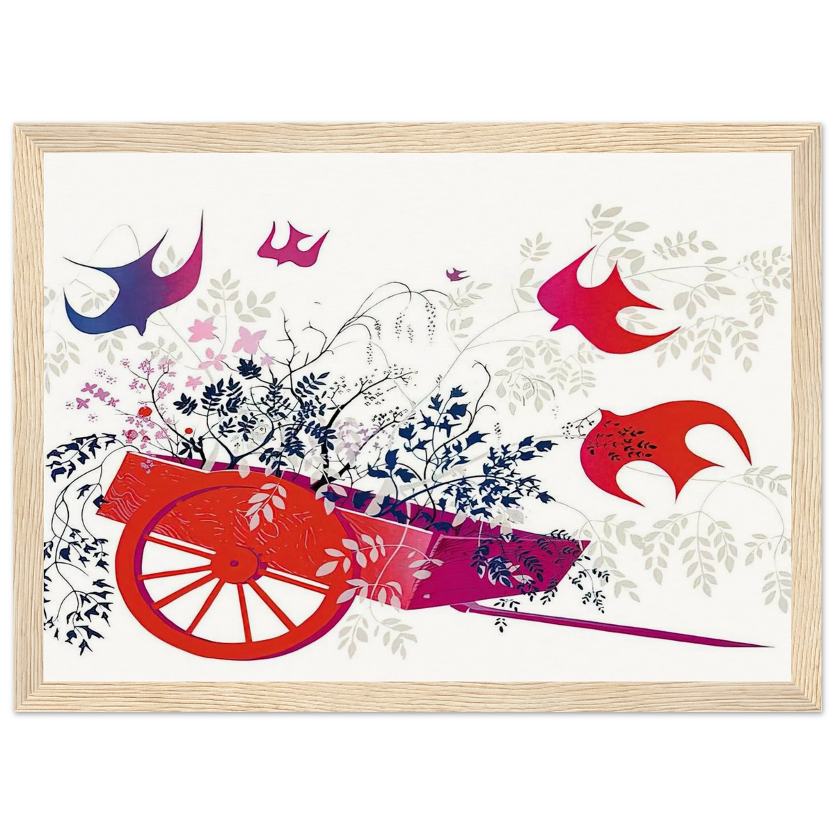 Red Wagon & Foliage Framed Poster | Eyvind Earle Framed Prints Wall Art | Eyvind Earle Prints