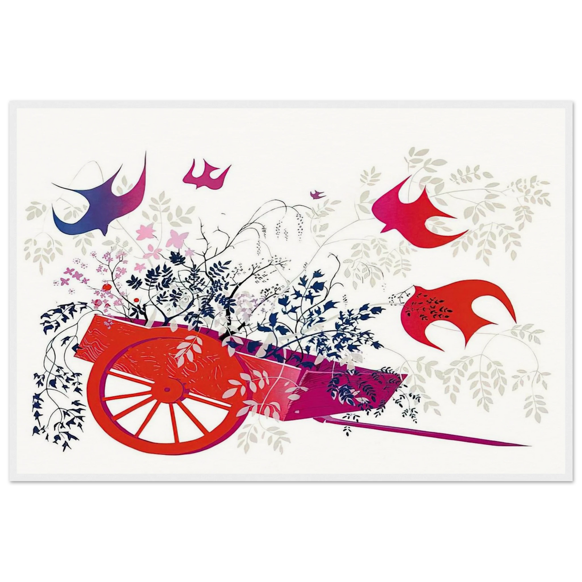 Red Wagon & Foliage Framed Poster | Eyvind Earle Framed Prints Wall Art | Eyvind Earle Prints